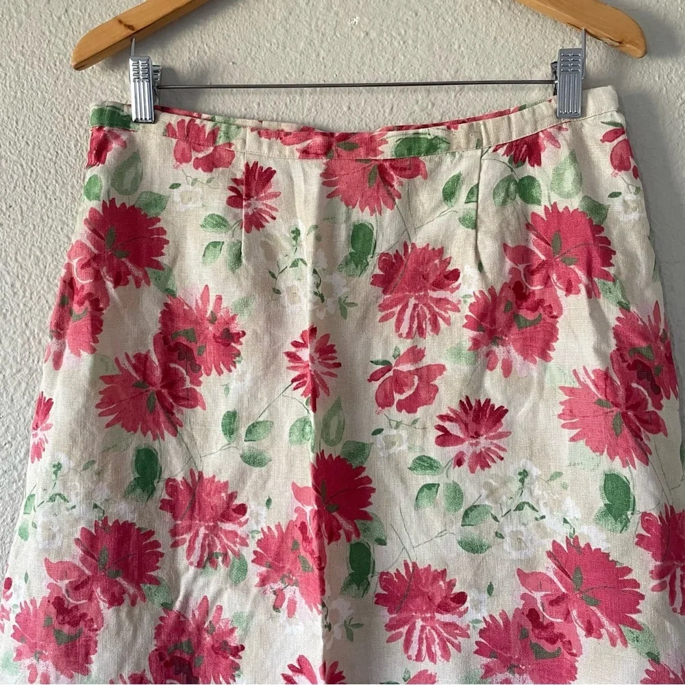 Vintage JM Collection Linen Floral Skirt Women’s 8 A-Line Cottage Flowy Ruffled - Picture 8 of 13